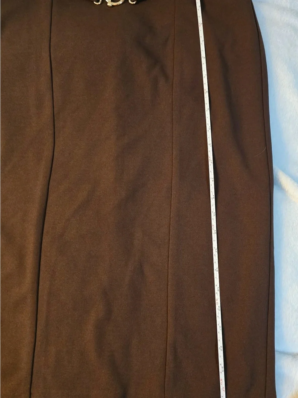 Anne Klein Chocolate Brown Ponte Pencil Skirt with Silver Buckle